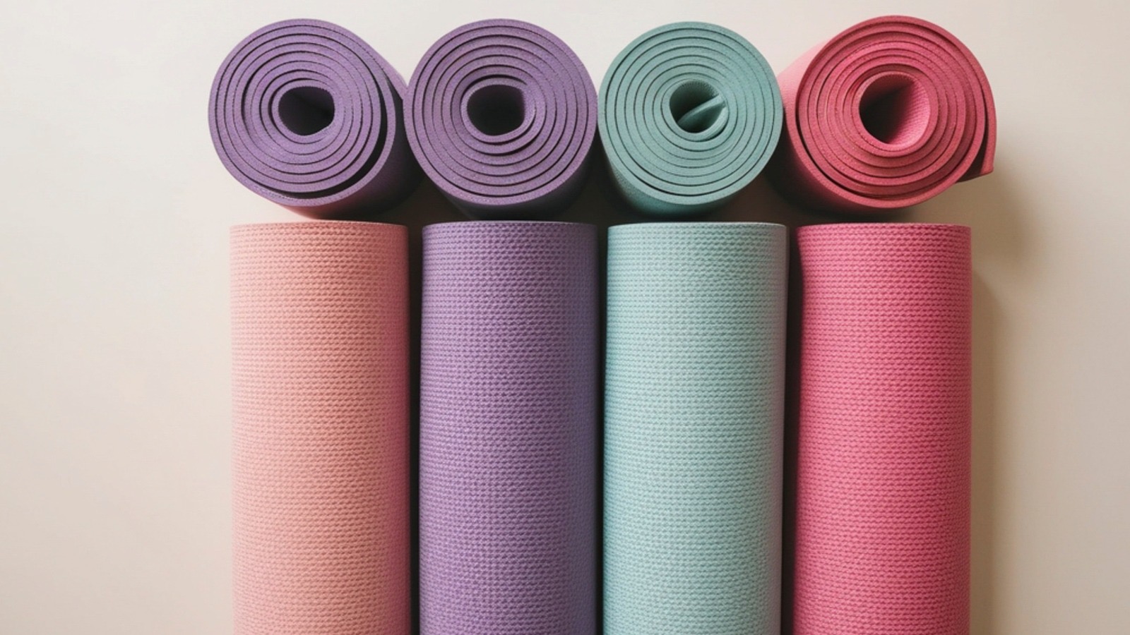 Aufgerollte Yogamatten in ruhigen Farben